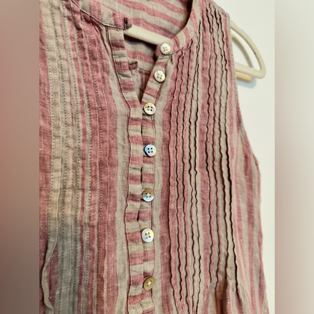 Faherty Isha Striped Mini Dress Tank 100% Linen Pink White Pockets Size XS EUC - Picture 8 of 11